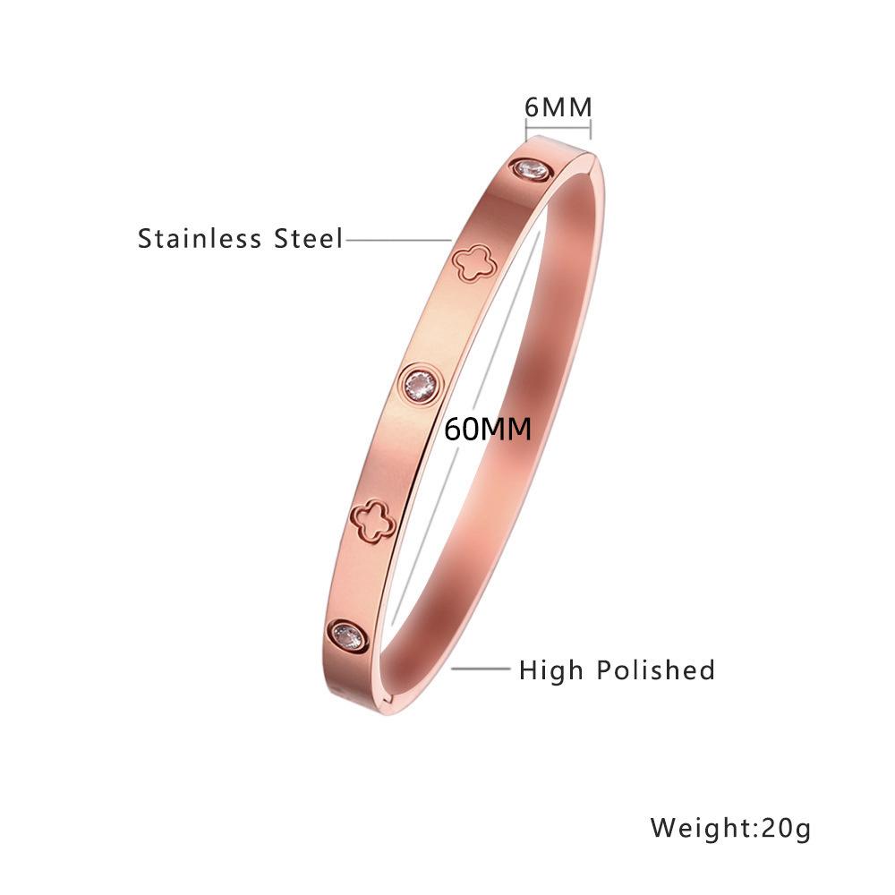 Htpwe Stainless Steel Printed Love Four-leaf Clover Bracelet Women 18k Gold Plated Couple Holiday Gift Bracelet Party Zircon