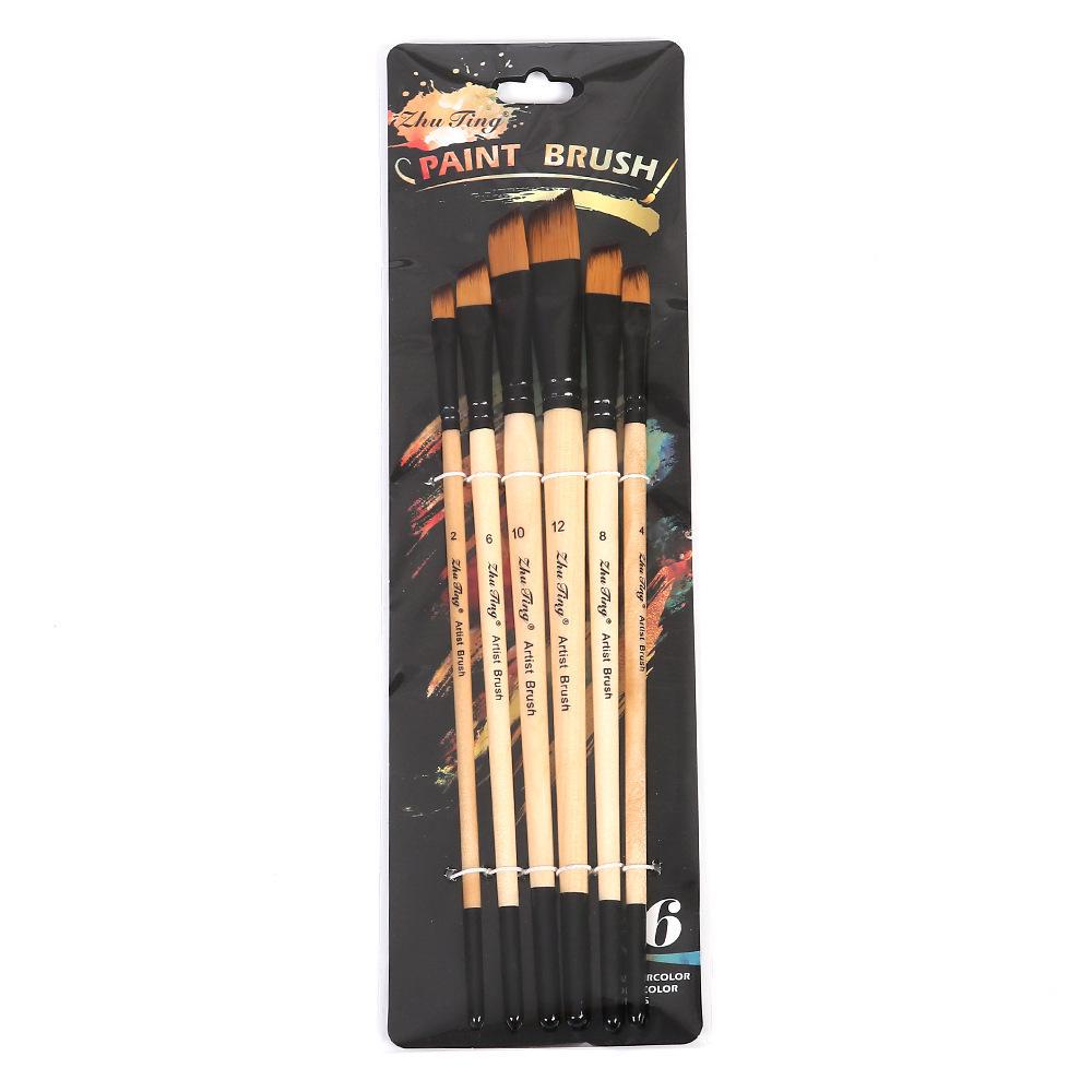 Set de 6 perii de păr din nailon pentru studenții de artă transfrontalieri - Perfect pentru pictură DIY, acuarelă, pictură acrilică și pictură în ulei.