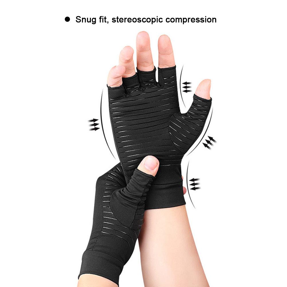 Copper Fiber Half-finger Pressure Gloves Copper Ammonia Knitted Gloves Anti-slip Outdoor Rehabilitation Training Copper Ion Gloves