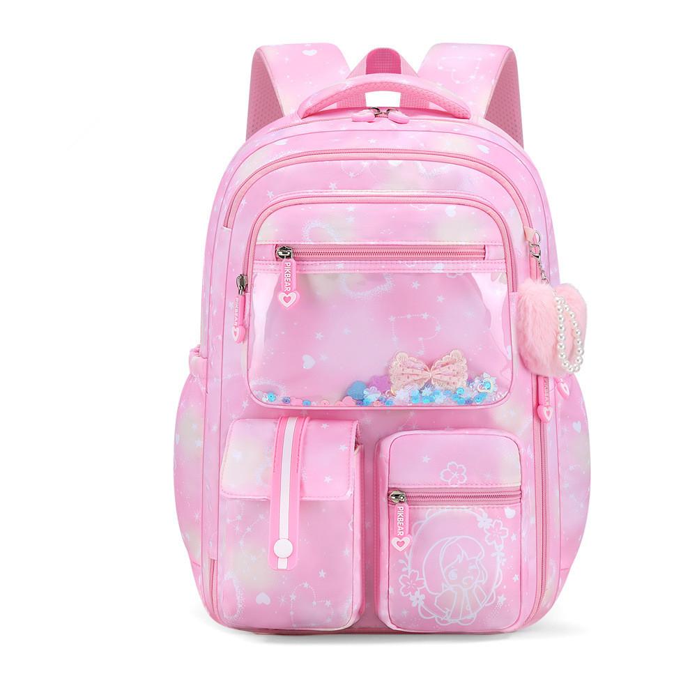 Mode Liebesanhänger 3-teiliges Set Schulrucksack Schmetterlingsverzierung Rucksäcke Schülerin Süße Prinzessin Schultaschen rosa