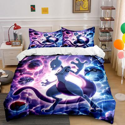 Purple Cosmic Creature Design Bedding Duvet Cover Set (1*Duvet Cover 2*Pillowcases, Without Duvet Insert)