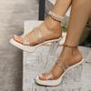 Women Sandals Elegant French Style Women Sandals with Rough Crystal and Water Diamonds Summer High Heel Shoes Platform Slippers