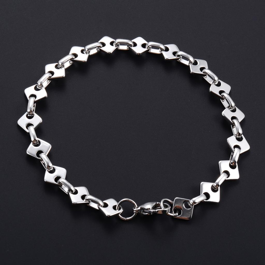Handmade Geometric Round Square Stainless Steel Bracelet Link Hand Chain for Women Men Wristband Bangle Anklets Metal Jewelry