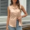 Damska Modna Letnia Koszula z Kolorowym Kołnierzykiem na Guziki Bez Rękawów Luźny Top Koszulowy