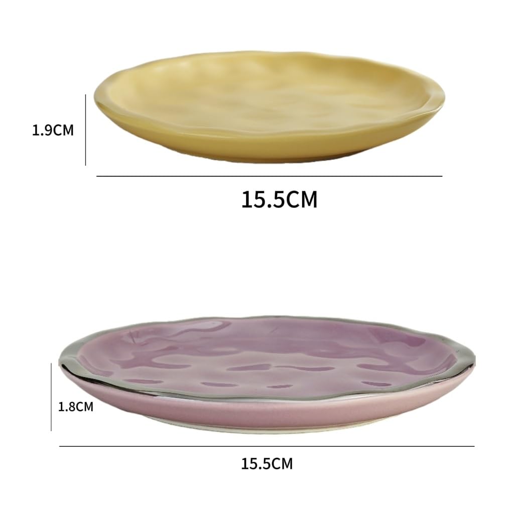 Nishida Stylish Round Set of Pastel Dishwasher and Microwave Cake Medium Plate with Gold Plates, 3, 15cm, Ceramic, Colors, Safe, Plate, (White Rim)