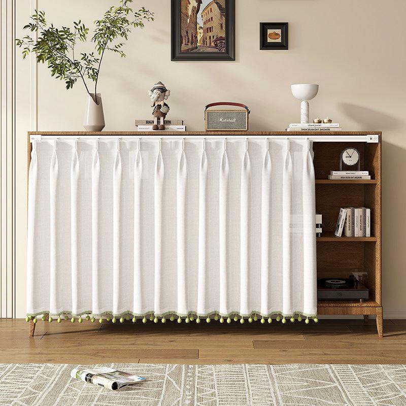 Horizontal Wardrobe Curtain with Rail - Sheer Dust Cover & Decorative Pull, No-Drill Installation.