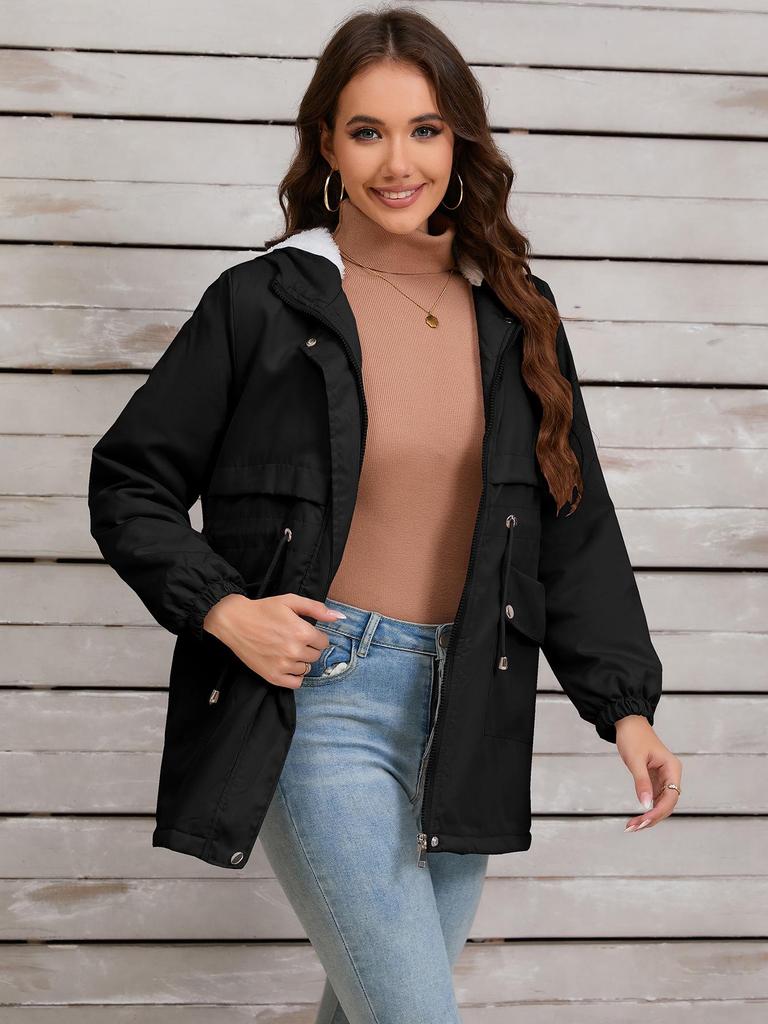 Women's 2024 Hooded Fur-Lined Windbreaker: Autumn/Winter Warm Zipper Jacket