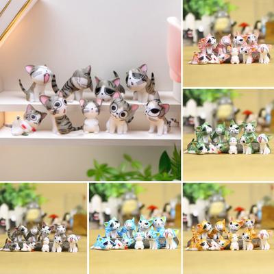 9Pcs Cartoon Cat Figure PVC Kitten Statue Mini Animal Figurine Home Office Desktop Decoration