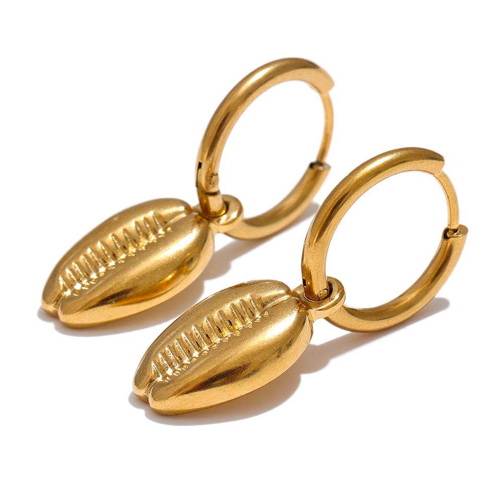 

Yhpup Stainless Steel 18k Gold Color Metal Shell Hoop Earrings Necklace Fashion Jewelry Set Women Waterproof Allergy Prevention