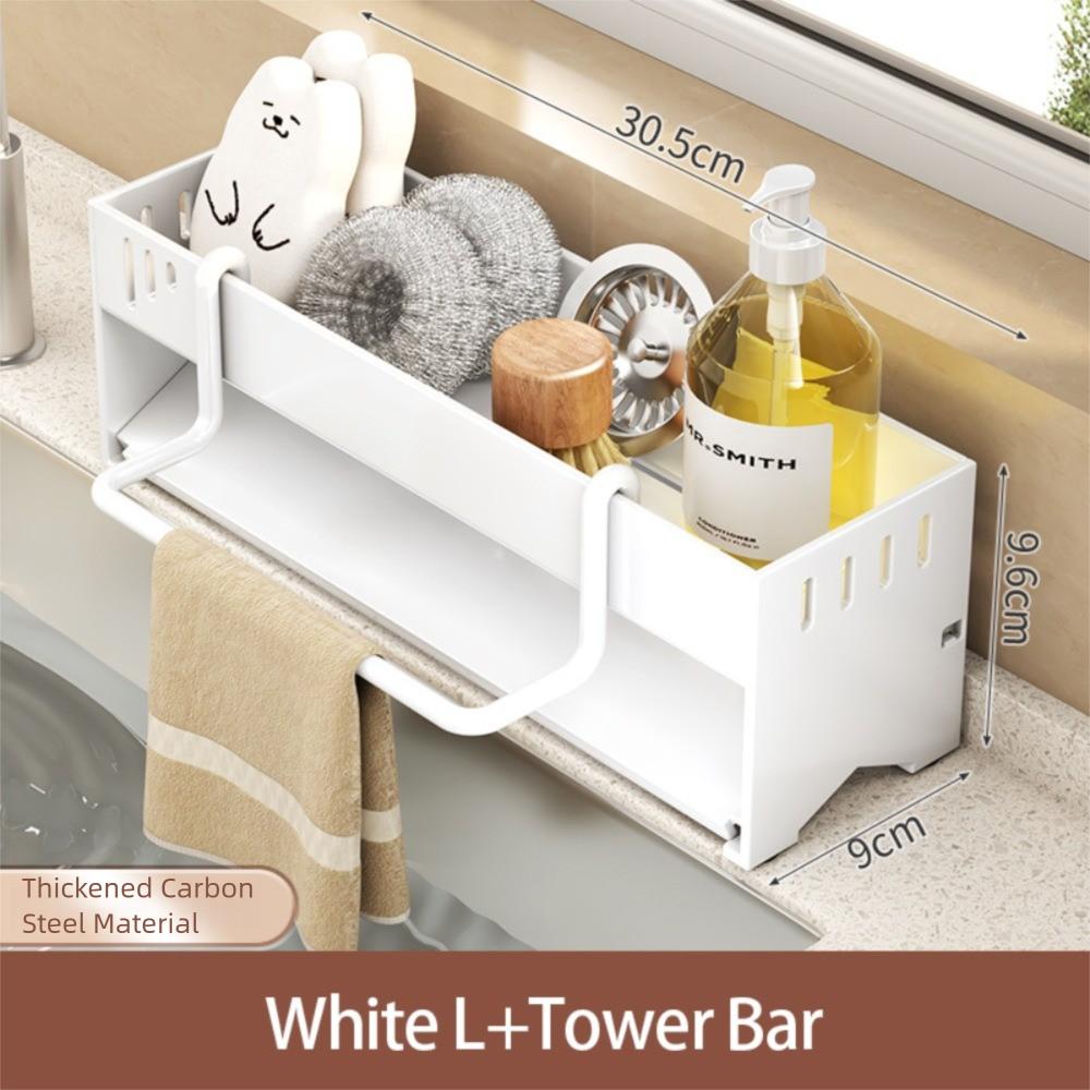 

Компактный органайзер для раковины Многофункциональный кухонный держатель для хранения на столешнице Для использования на кухне White L+Tower Bar