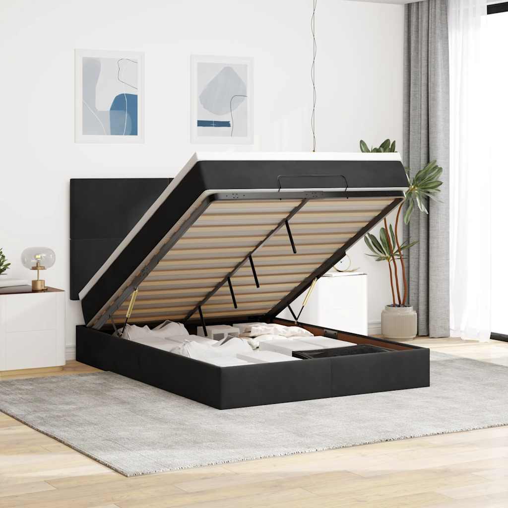 Ottoman Bed with Mattress Black 140x200 cm Velvet