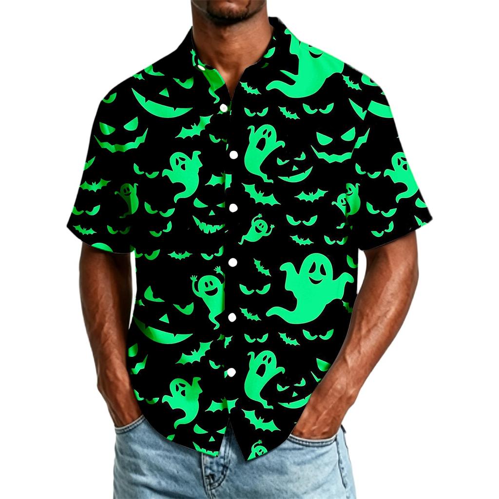 Camicia Casual da Uomo a Maniche Corte con Bottoni Stampa Teschio e Rosa Camicia Leggera Estiva per Attività all'Aperto e Uso Quotidiano