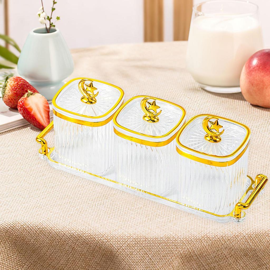 Appetizer Tray with Dividers, Food Container for Snacks And Treats, Three Cookie Jars