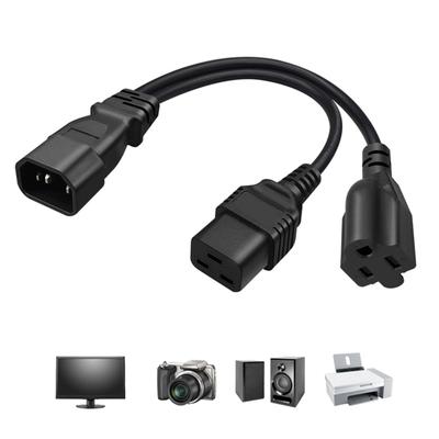1 To 2 Power Adapter Cable Line IEC320 C14 To Nema 5-15R+IEC320 C19 Connectors Cord Wire 32cm Length