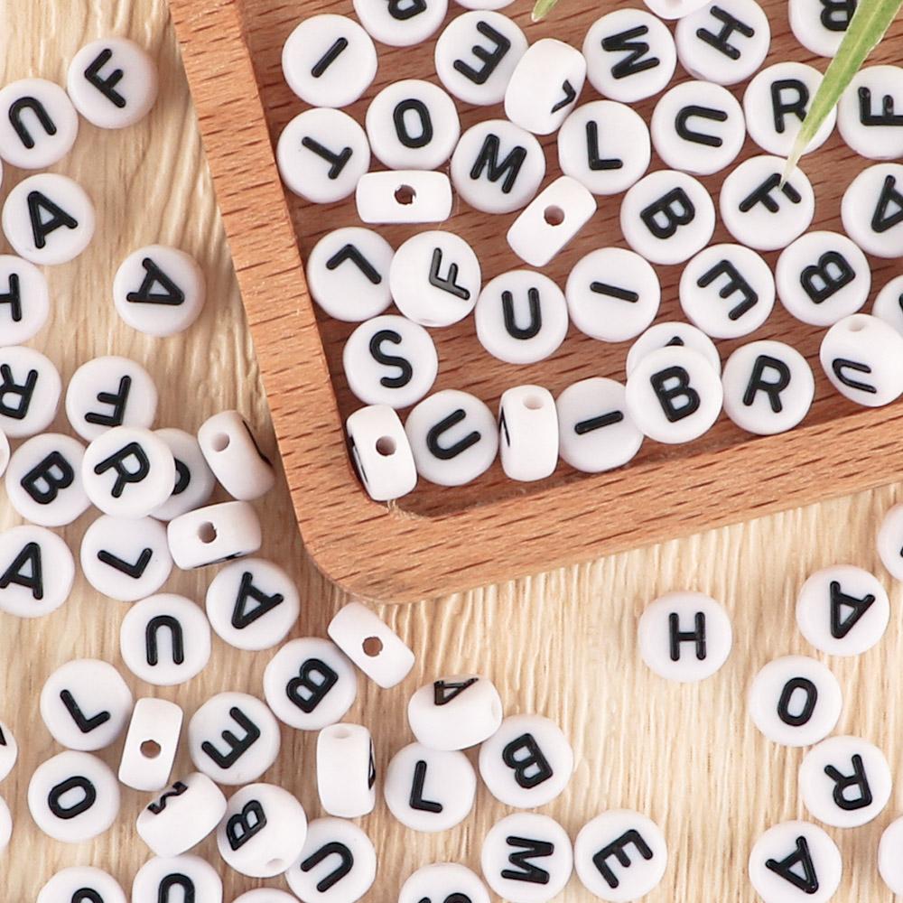 50/100/200pcs/Lot 7x4mm White A-Z Round Alphabet Acrylic Letters Beads Loose Spacer For Jewelry Making DIY Bracelet Accessories