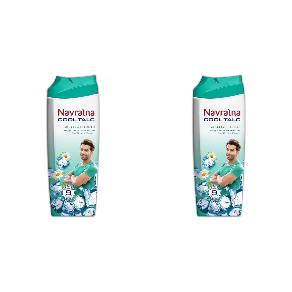 Navratna Cool Talc Активный Дезодорант Освежающая пудра для тела с долговременным ароматом и интенсивной защитой от летнего пота 400 г x (Упаковка из 2 шт.)