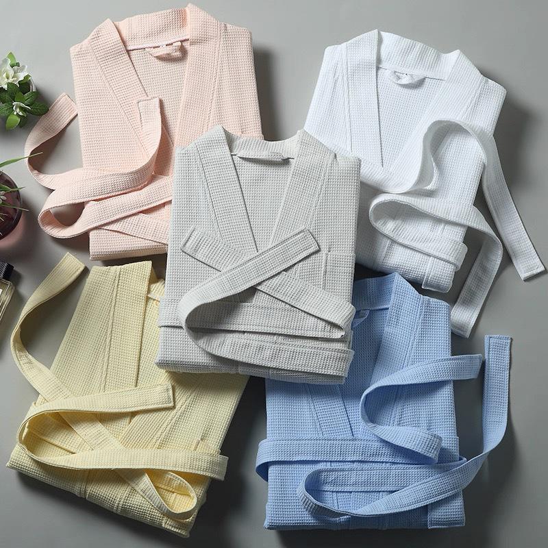 Five-Star Hotel Waffle Bathrobe - Absorbent Cotton, Men's Long Style & Women's Thin Yukata for Spa