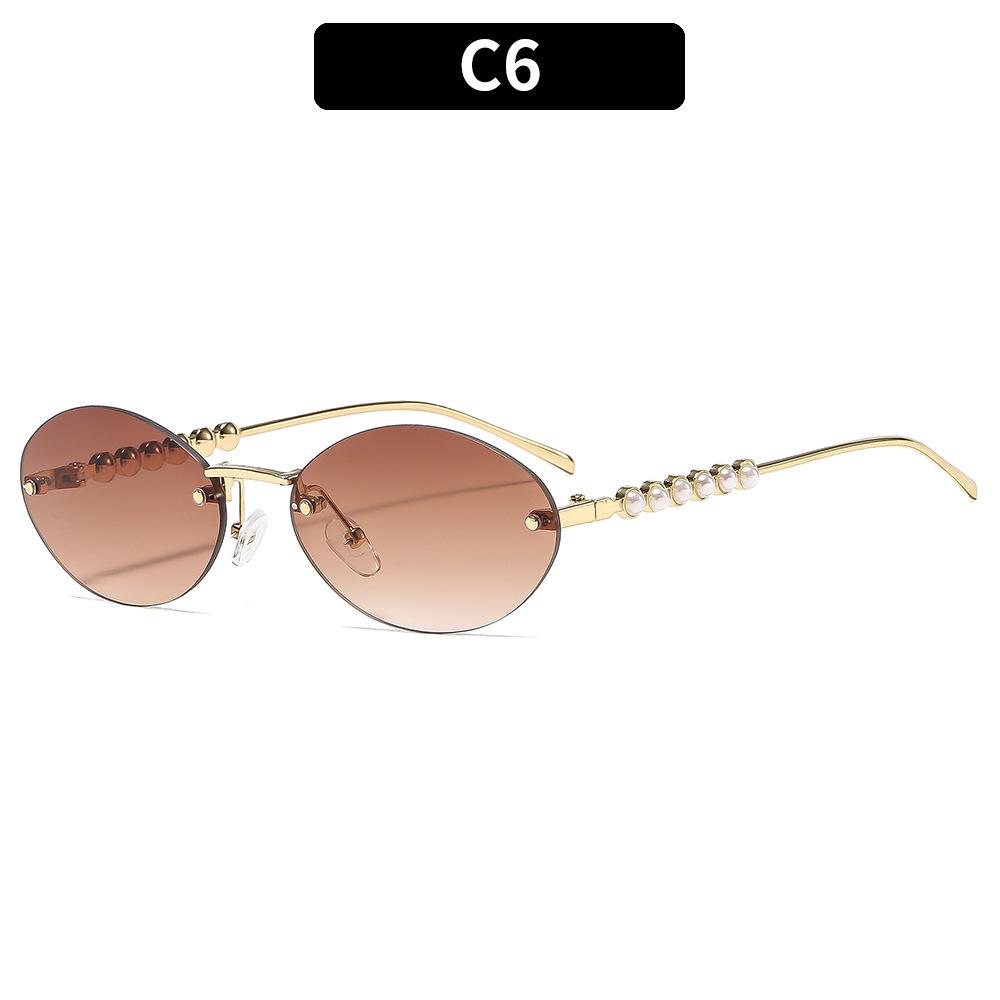 

Женские солнцезащитные очки, безободковые овальные солнцезащитные очки, солнцезащитные очки, украшенные жемчугом.