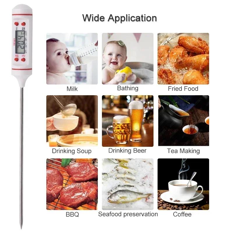 TP101 Digital Food Thermometer Outdoor BBQ Grill Meat Kitchen Water Oil Oven Temperature Sensor Probe Meter Gauges Measurement