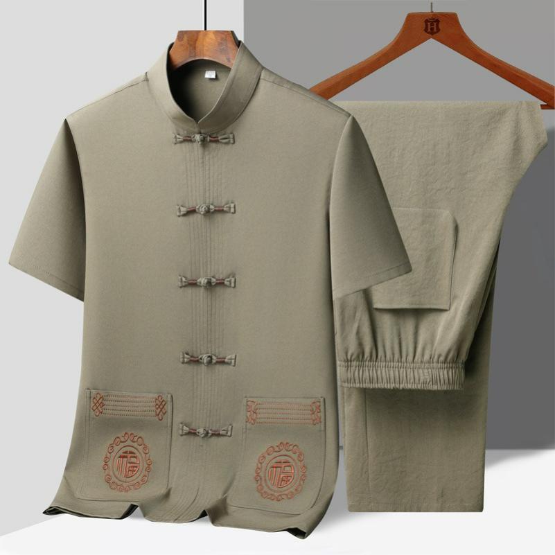 Tang Suit Men's Short-sleeved Father Summer Suit Chinese Style Suit Summer Spring and Autumn Long-sleeved Father