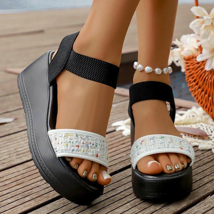 2025 Plus Size Wedge Platform Slip-On Sandals – Women s One-Strap Mid-Heel Open-Toe Square-Toe 37 белый