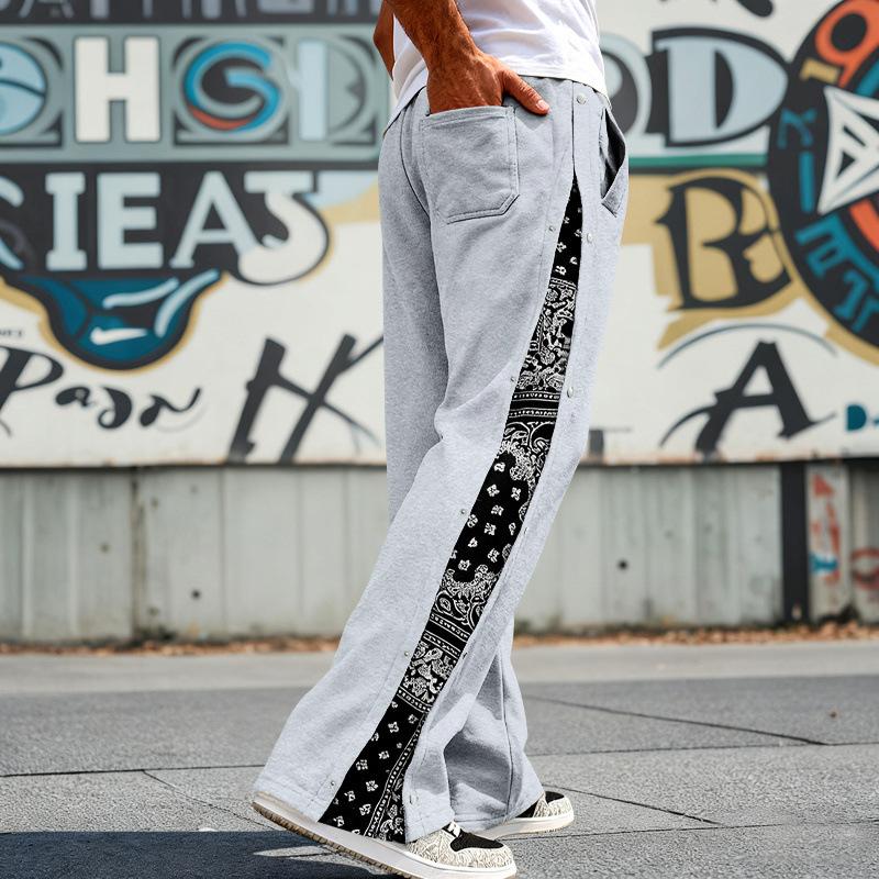 Mens American Hip Hop High Street Loose Paisley Straight Leg Casual Sweatpants