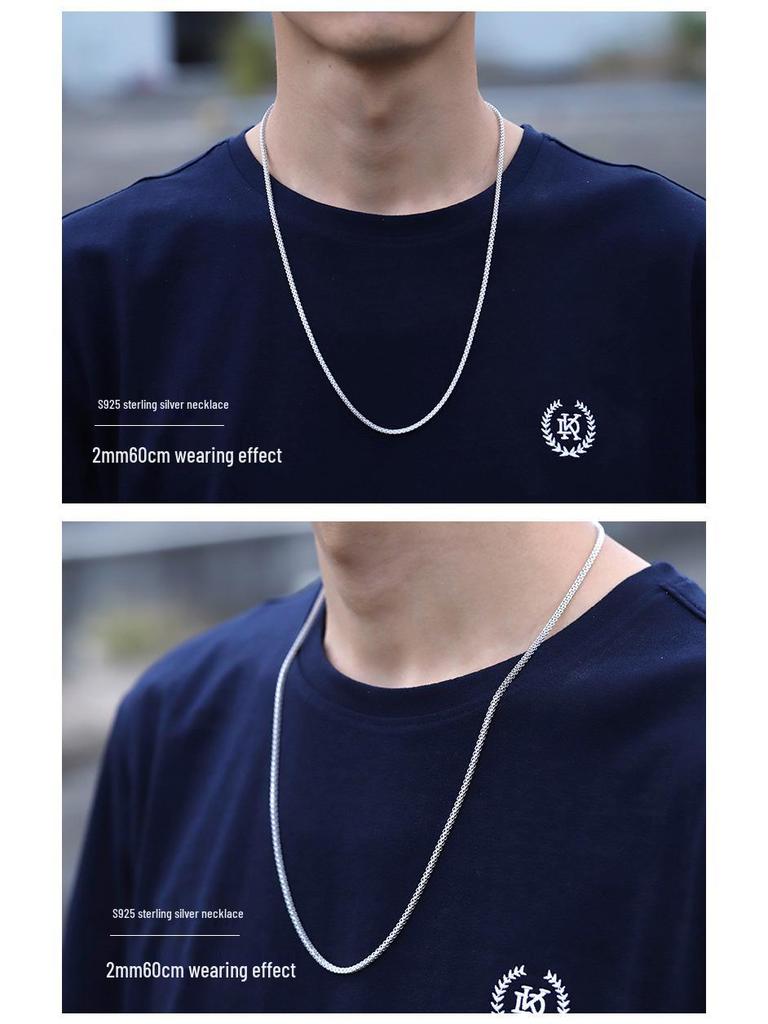 Men's Trendy Thick 925 Sterling Silver Clavicle Chain Necklace - White Gold Plated, No Pendant