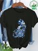 Casual Dames T-shirt met Korte Mouwen met Katten- en Bloemenprint Ronde Hals Top voor Lente Zomer Herfst Comfortabele Casual Kleding