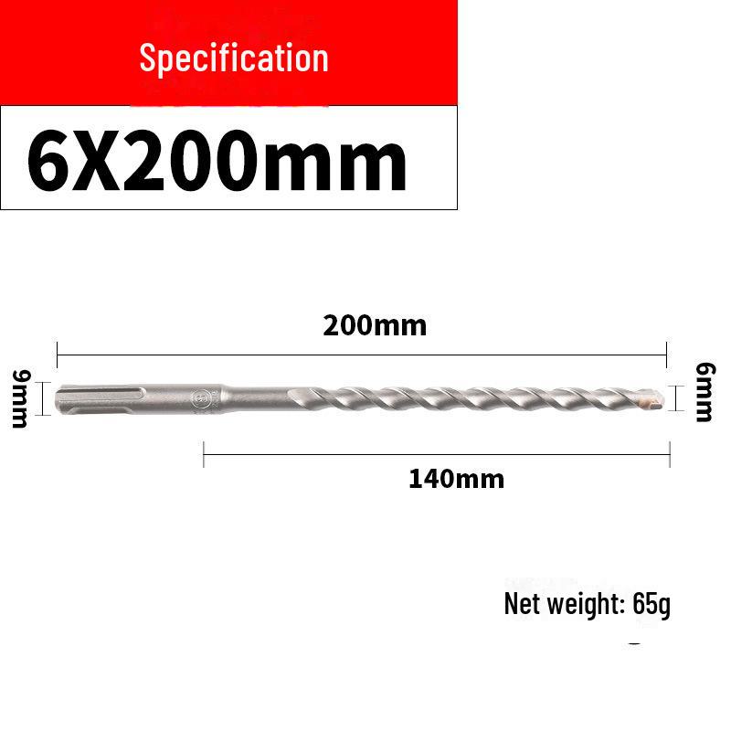 Impact Hammer Drill Bit for Drilling Through Concrete and Cement Walls with Round and Square Handles, Two Pits, and Two Grooves.