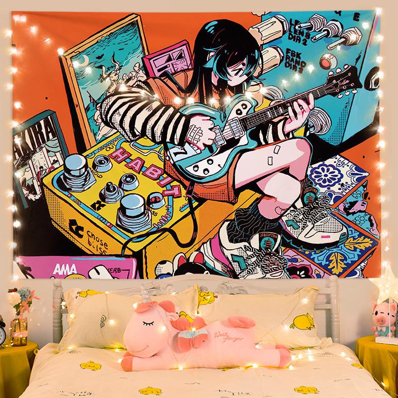 Secondary Cyberpunk Anime Tapestry Ins Wind Game Room Atmosphere Wall Decoration Tapestry Home Decoration 100X70CM