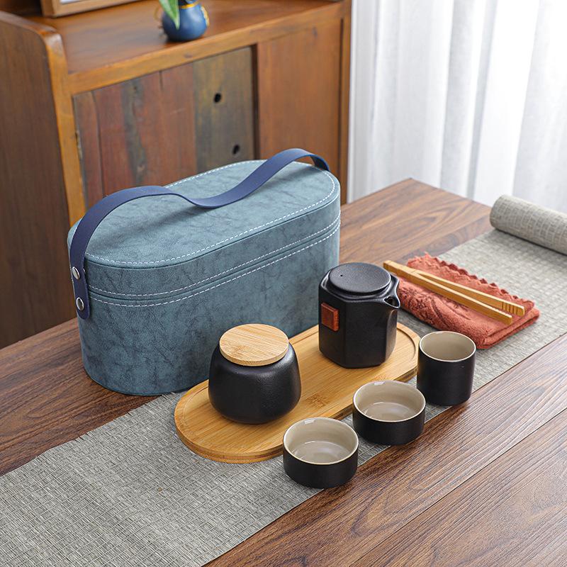 Outdoor Travel Tea Set, One Pot, Three Cups of Tea Tray, Tea Can Set, Household Express Cup, Holiday Commemorative Gift