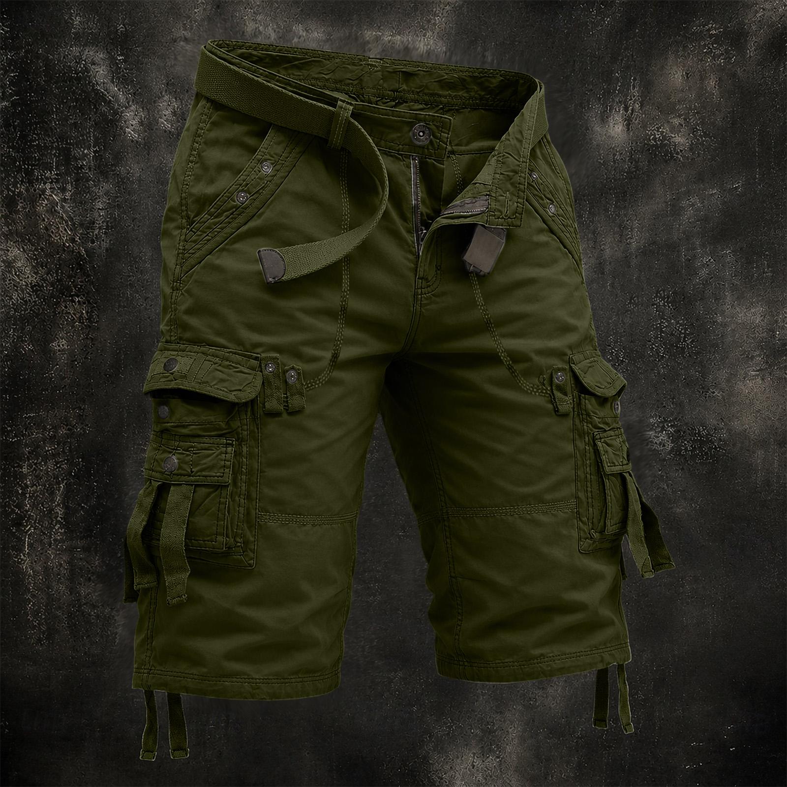 Men s Cotton Cargo Shorts with Multiple Pockets, Casual Summer Shorts (Belt Not Included) 29 армия зеленый