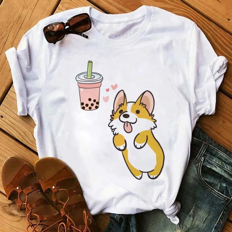 Kawaii Cartoon Milk Tea Printed T Shirt Women Fashion T Shirt Casual Tops 90s Girls Ladies Female Short Sleeve Cute Graphic Tee