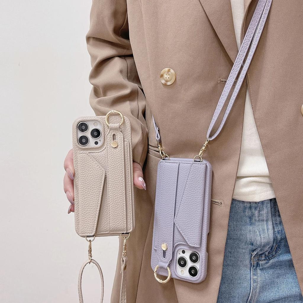 Crossbody Cards Solt Wallet Wristband Bag Case For iPhone 15 16 Pro Max 14 Plus 13 12 11 7 8 Se 2022 Lanyard Pocket Litchi Cover