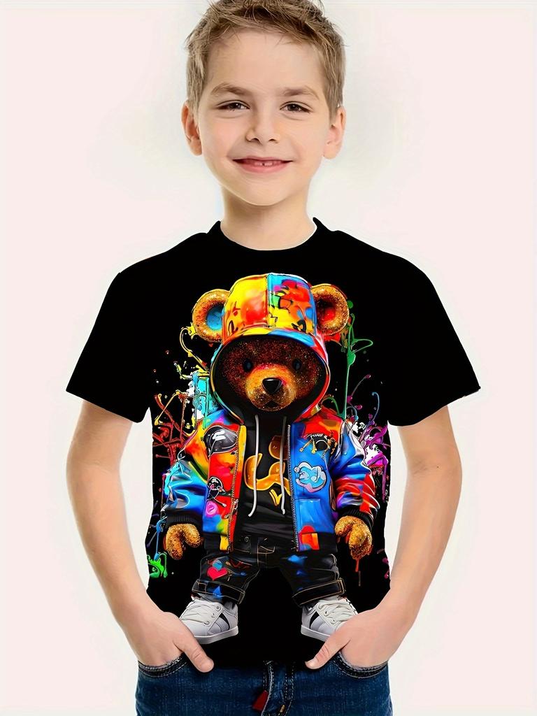 Kids Boys Clothes Short Sleeve Cool Bear Print Children Summer Clothes Boys Tshirt Casual Stylish Girl Clothes O-Neck Child Tops