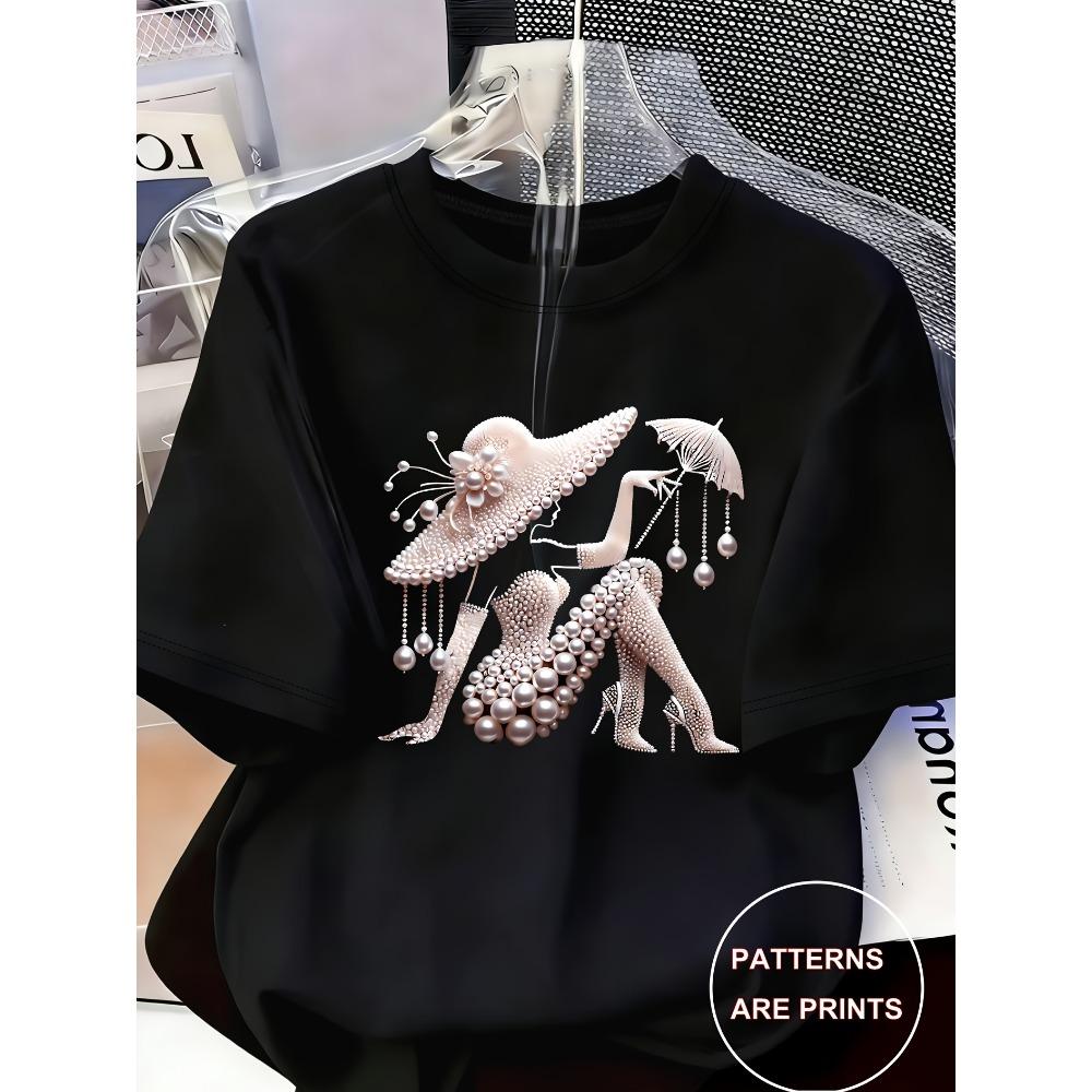 

Elegant and Light Luxury Style Outfit Women s Printed T-shirt Light Luxury Gorgeous Daily Spring/summer Casual Short Sleeve Top 6XL