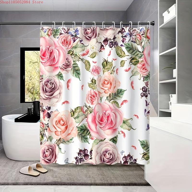 

1Pc Large Group Flower Print Curtain Waterproof Shower - With Hooks Waterproof Mildew Proof Easy Install Washable W60H190(CM)-1 Pcs