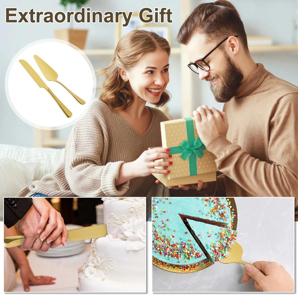 2Pcs Cake Knife Shovel Set Tableware Kit Serrated Edge Cake Server Blade Cutter Pie Pizza Shovel Wedding Birthday Party Cutlery