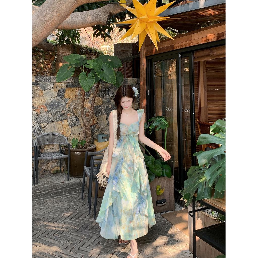 Sommer Dopamin Wear Super Fee Leichtes Kleid, Neue Taille Und Dünne Foto Rüschenkante Langer Rock