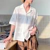 Men's Eyelet Embroidered Cuban Collar Oversized Short Sleeve Shirt Casual Streetwear Top