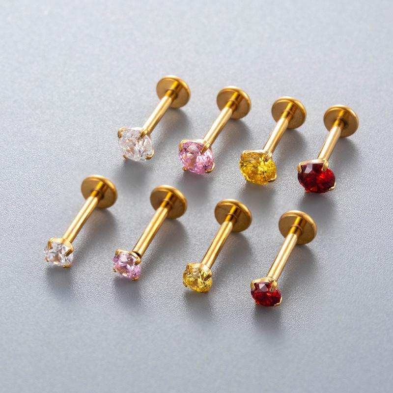 Colored Cubic Zirconia Inlaid Titanium Labret Stud (1.2*8mm) for Cartilage, Tragus, or Conch Piercing