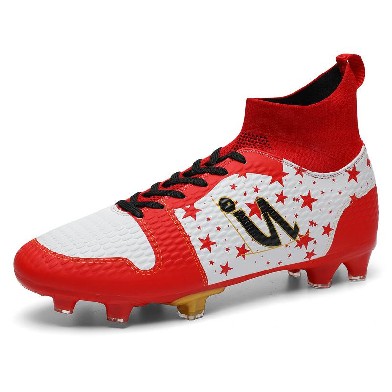 K100 Football Shoes Children Boys Girls Mid To High Height Flying Weave HG Long Nails FG Broken TF Flat Leather Surface Sport