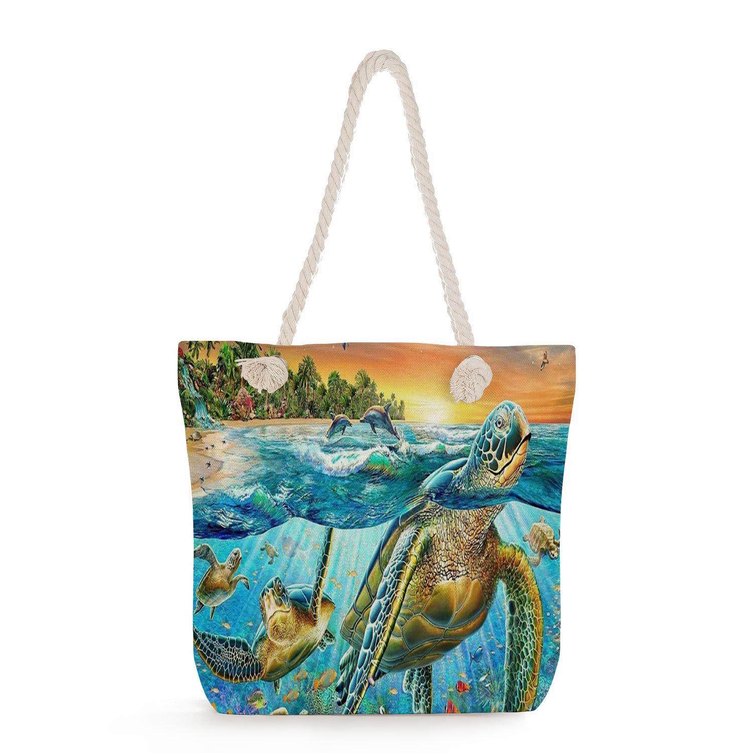 

Marine life print thick rope single-shoulder beach bag 7264 CLE