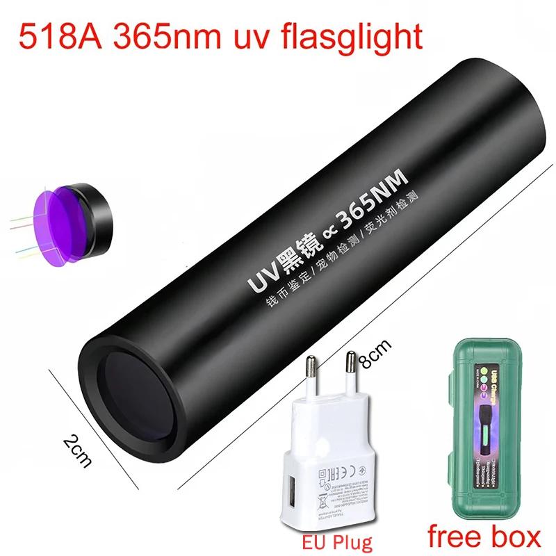 Mini 365nm UV Flashlight Aluminum Type C Rechargeable Ultraviolet Light Torch Black Light Pet Urine Detector Black Flashlights