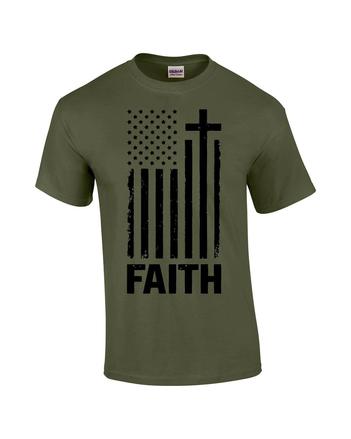 Faith Cross American Flag Christian Short Sleeve T-Shirt Graphic Tee M