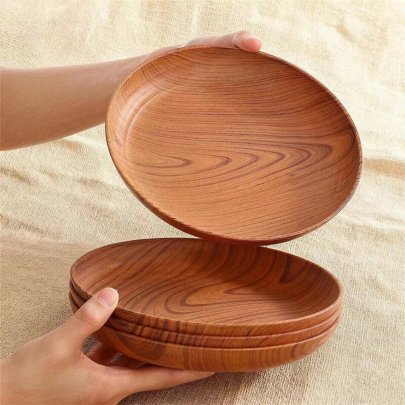 Einfache runde Kunststoffschale mit Holzmaserung - 5er-Pack
