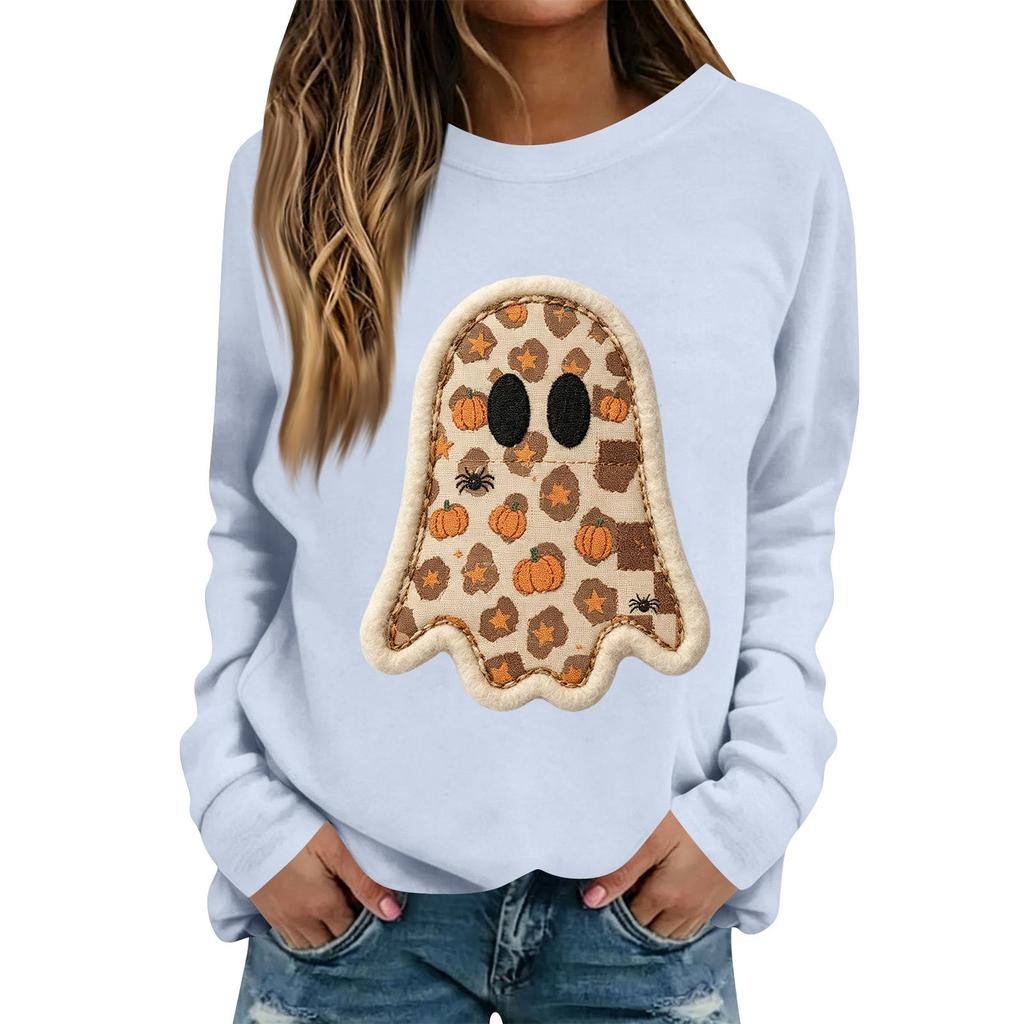 Women's Fashion Casual Long Sleeve Christmas Print Neck Top for Holiday