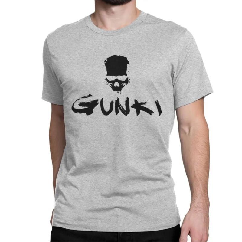 Gunki Funny T-Shirts Kurzarm Rundhals T-Shirt Baumwolle Große Größen Oberteile Gunki Logo Angeln Schädel für Männer Frauen T-Shirt