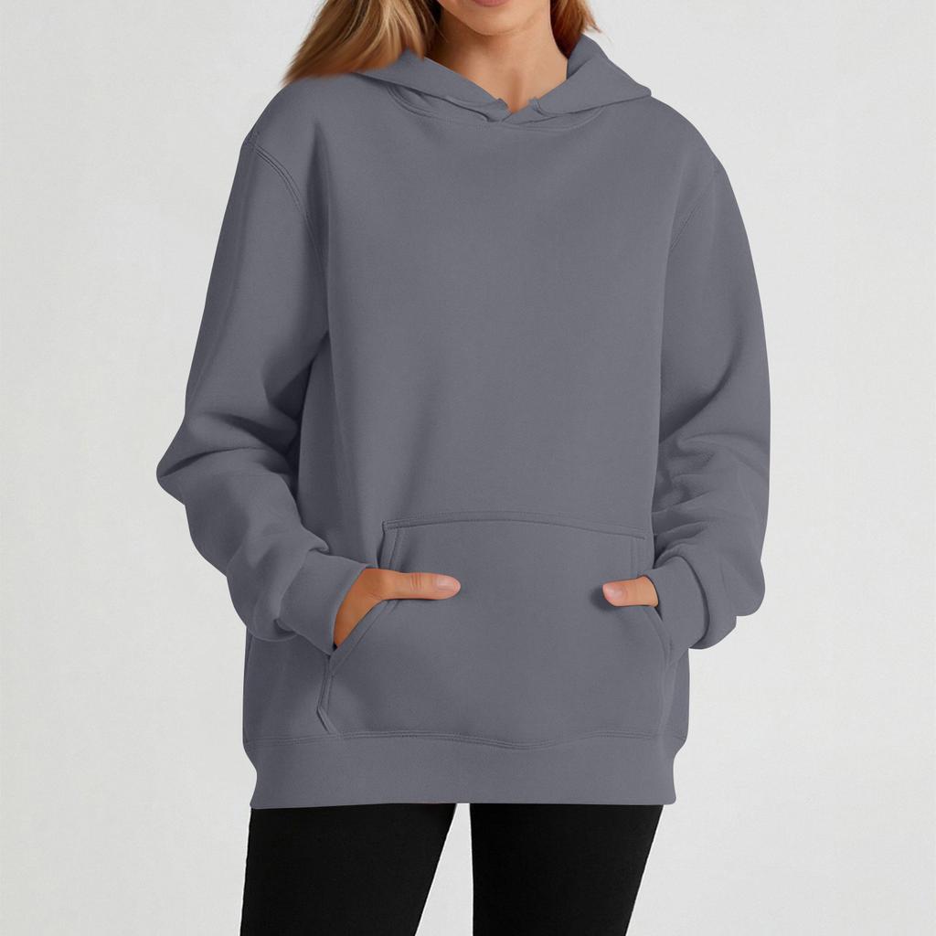 Women's casual long-sleeved solid color hooded sweatshirt