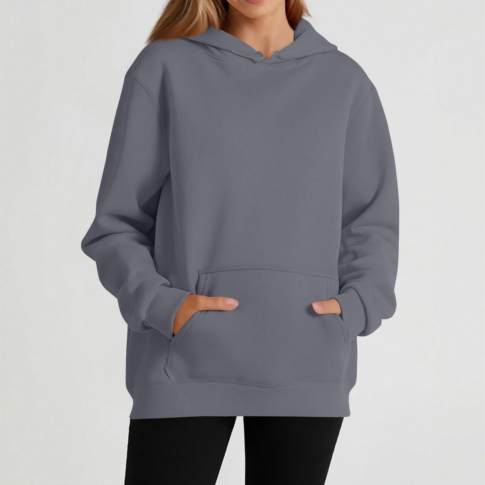 

Женский повседневный худи с длинными рукавами и капюшоном, однотонный XL